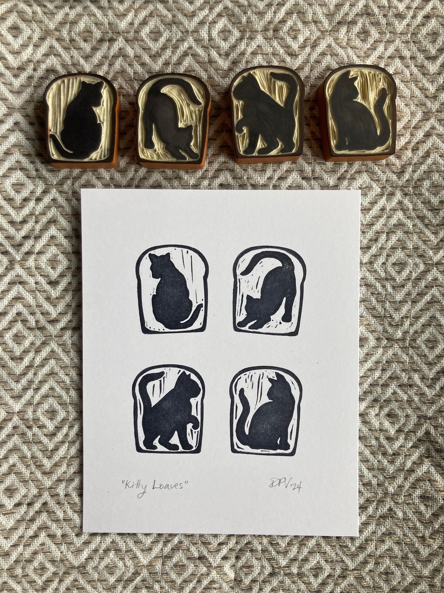 Kitty Loaves block print