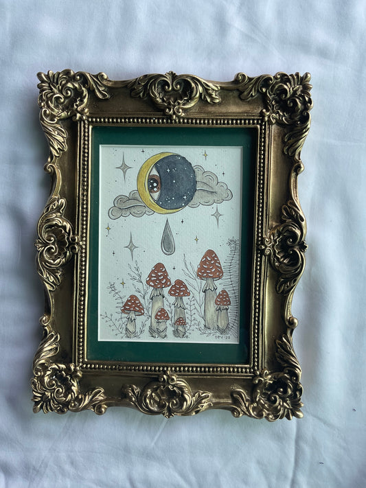 Metallic Mushroom and Moon Painting