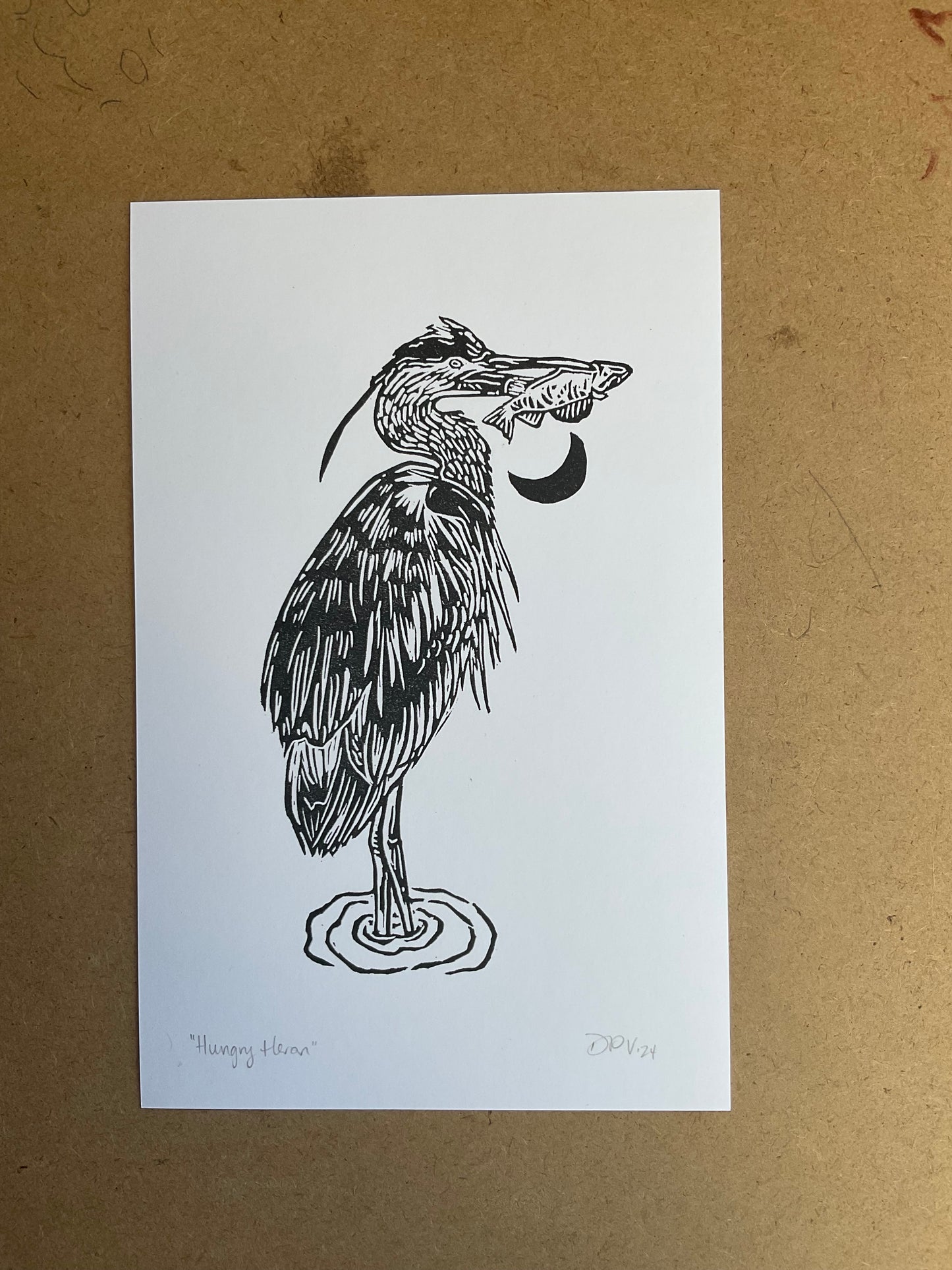 Hungry Heron block print