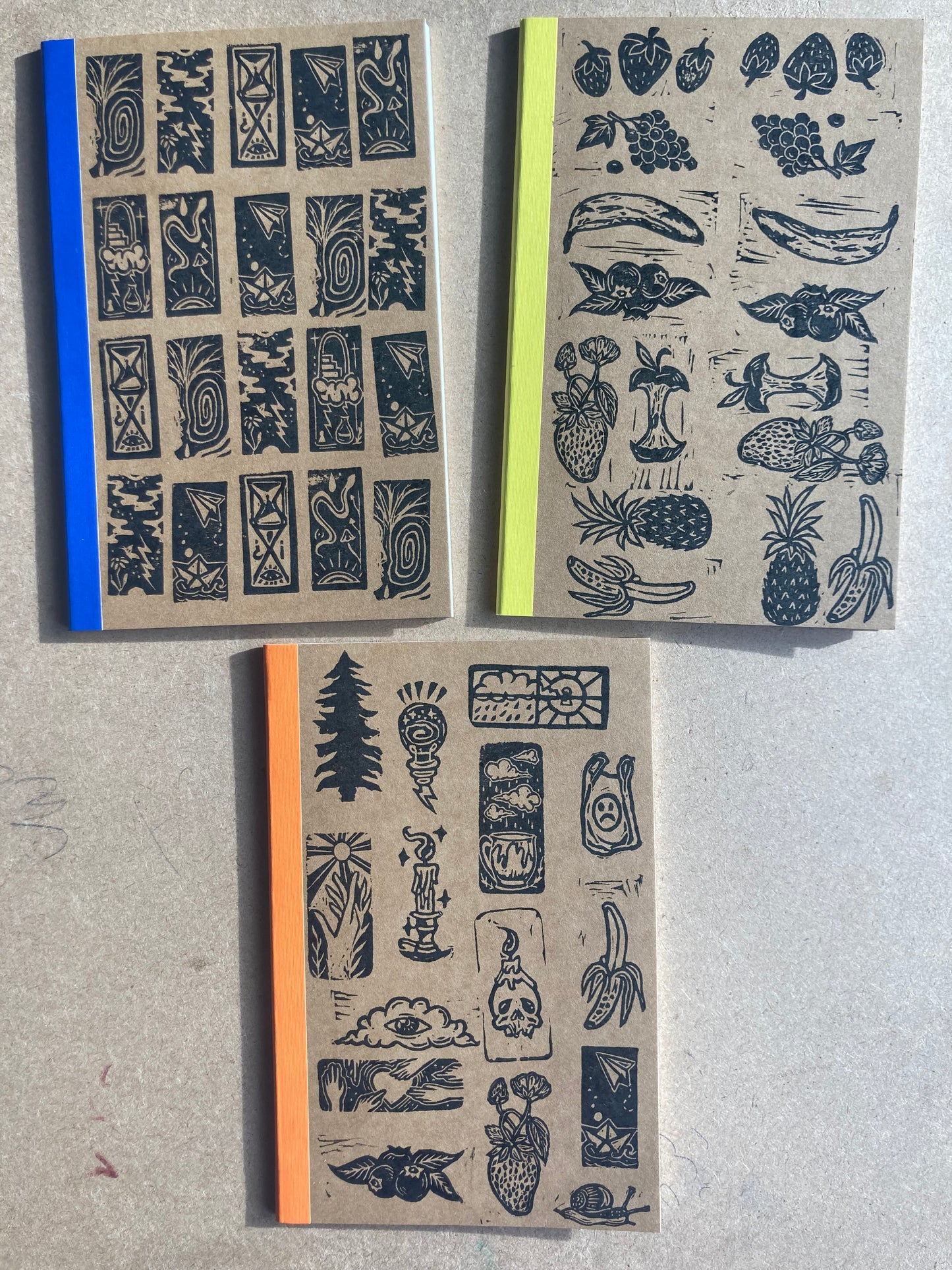 Eraser stamp printed notebooks