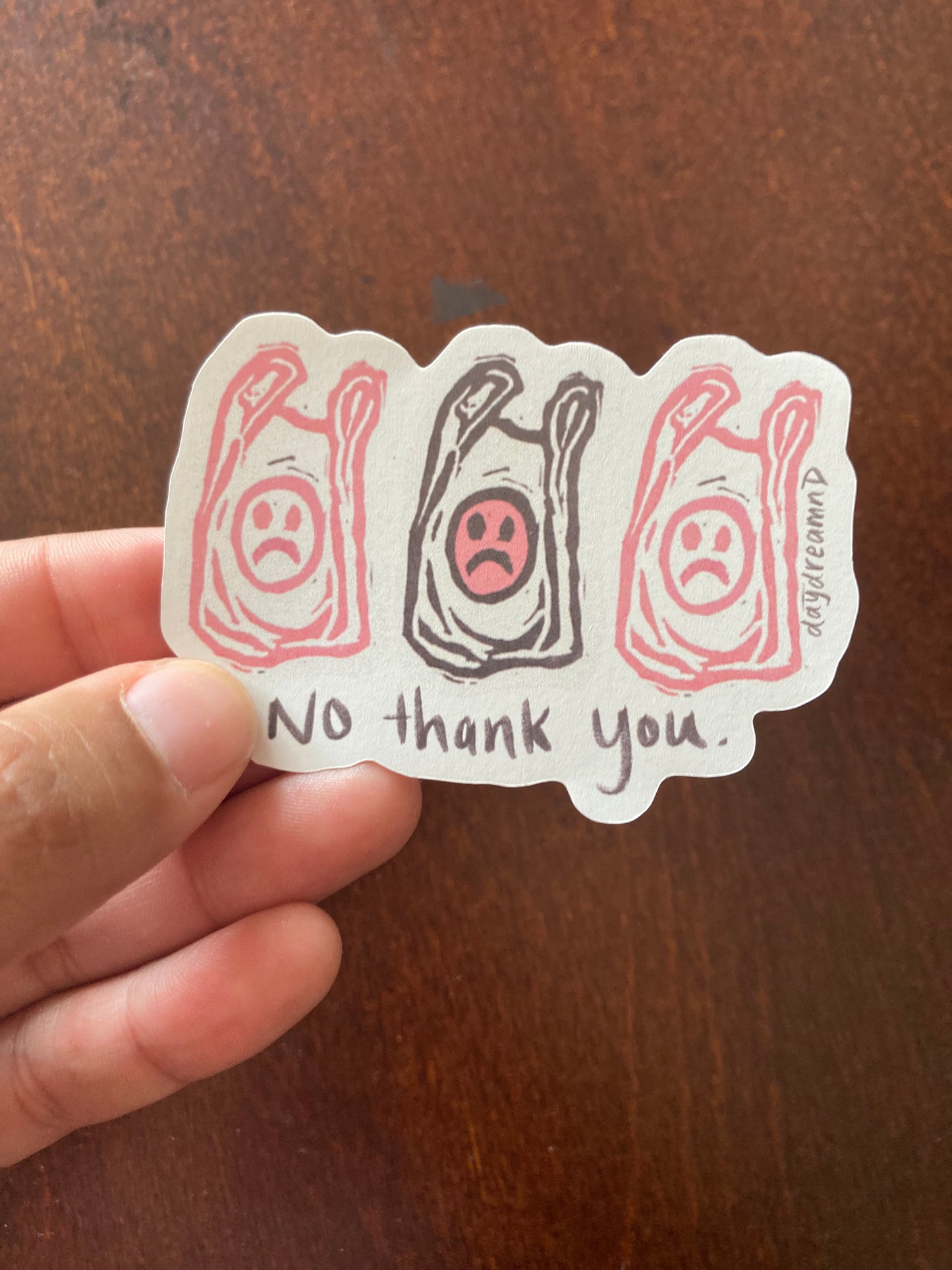 No Thank You block print sticker