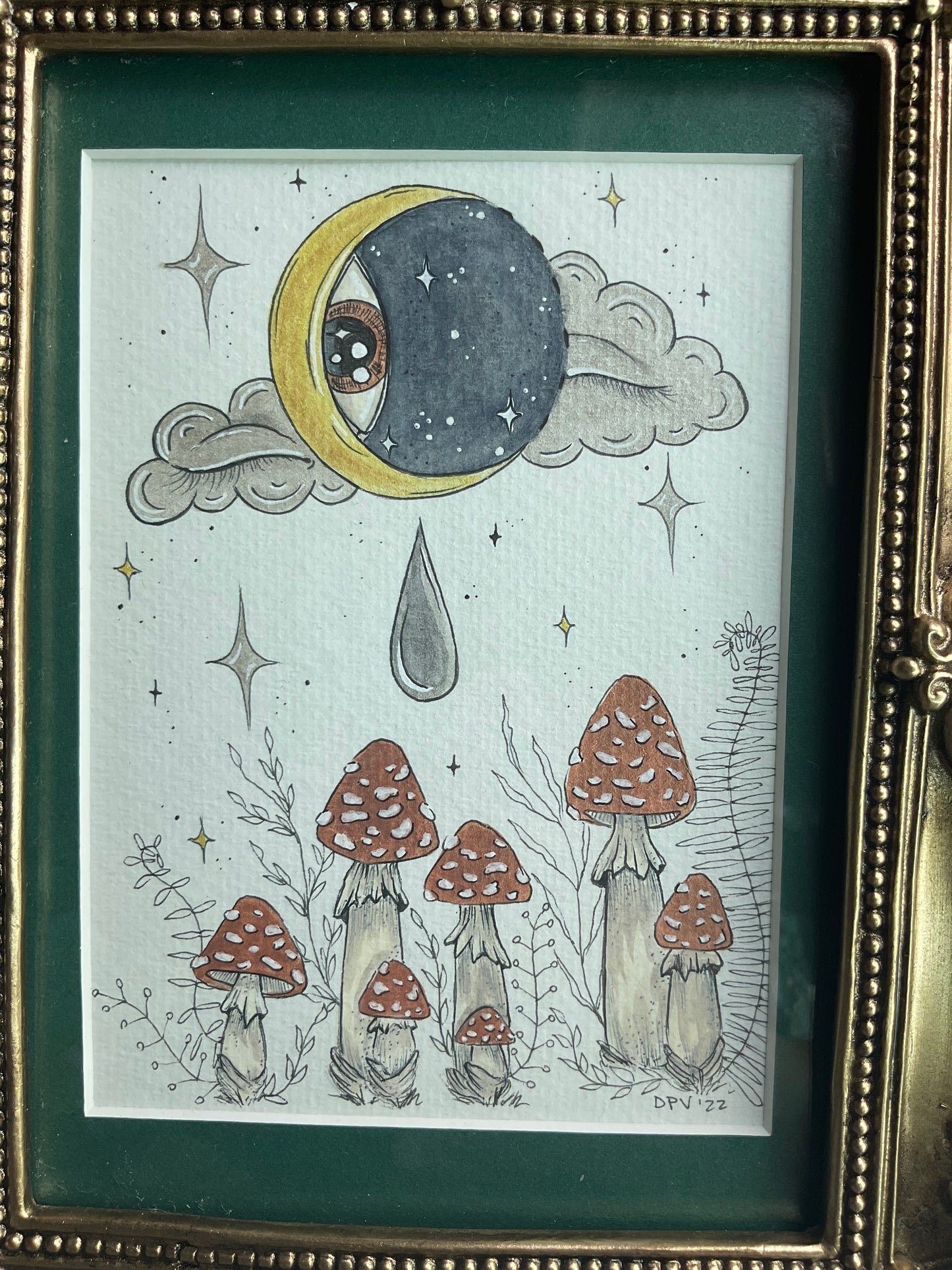 Metallic Mushroom and Moon Painting