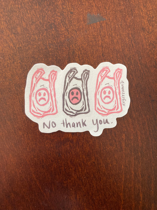 No Thank You block print sticker