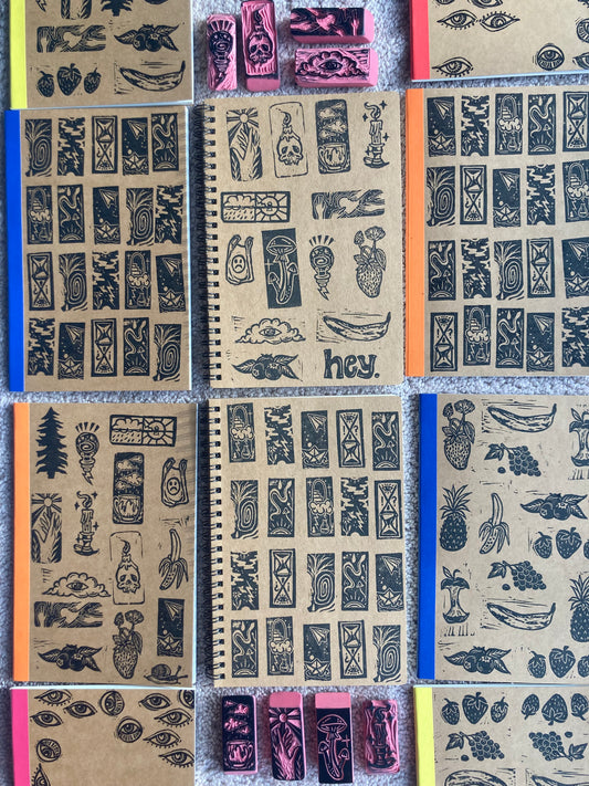 Eraser stamp printed notebooks