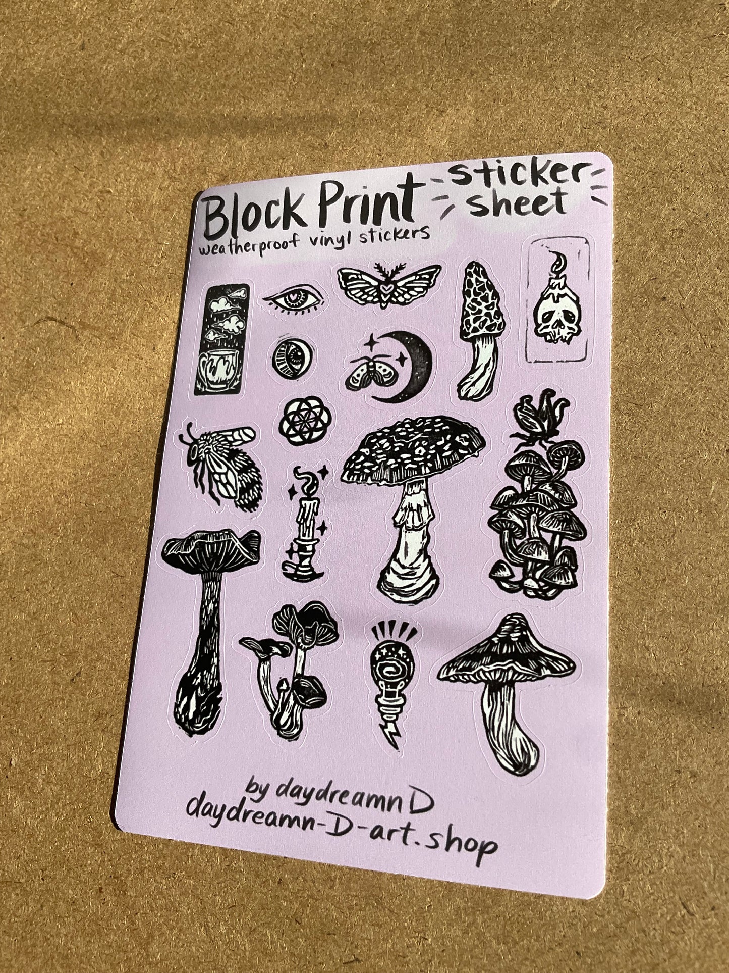 Block print sticker sheets