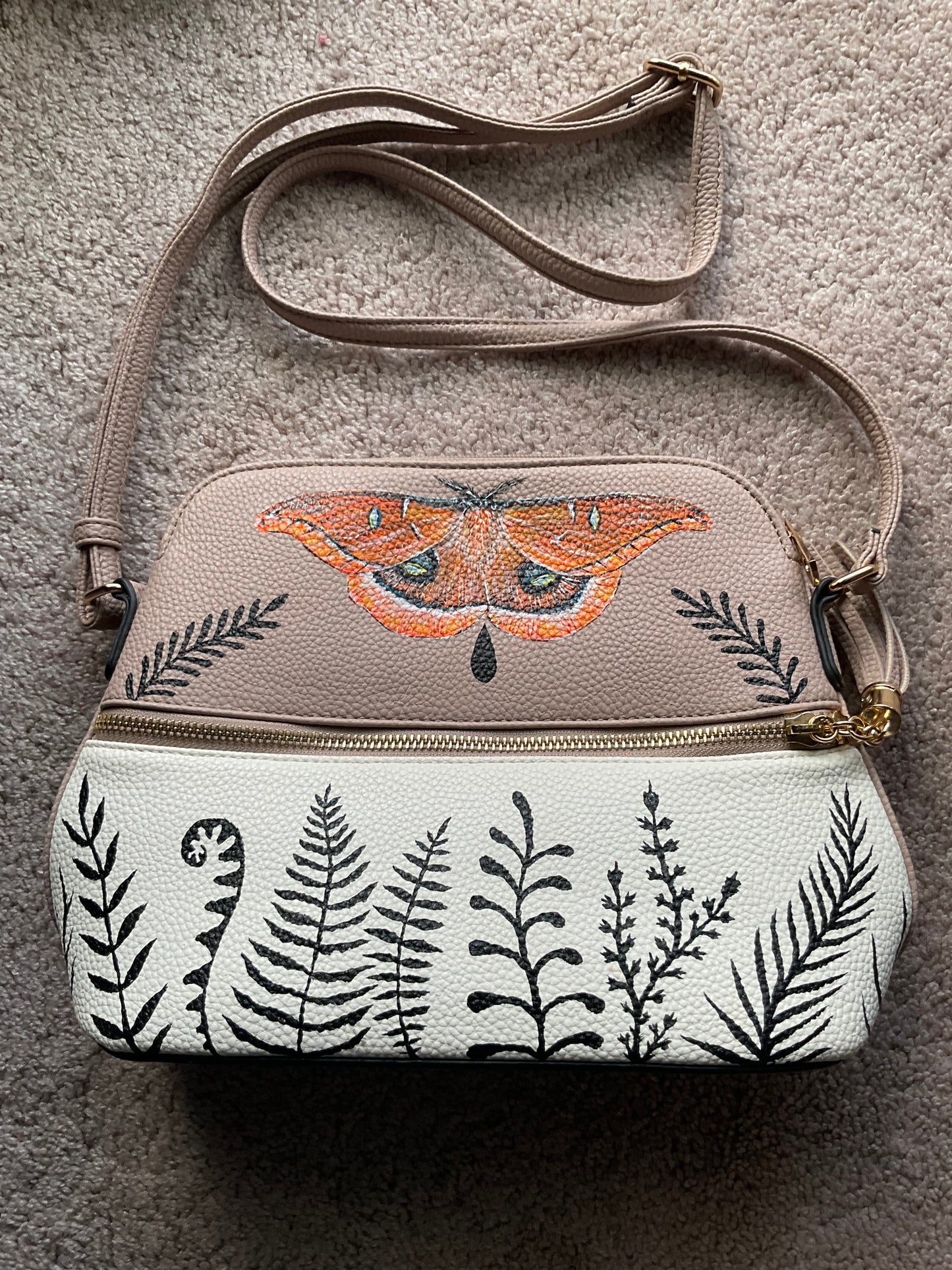 Moth and Ferns two tone crossbody