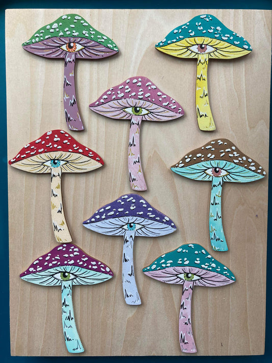 Handpainted Mushroom Eye Wood Magnets