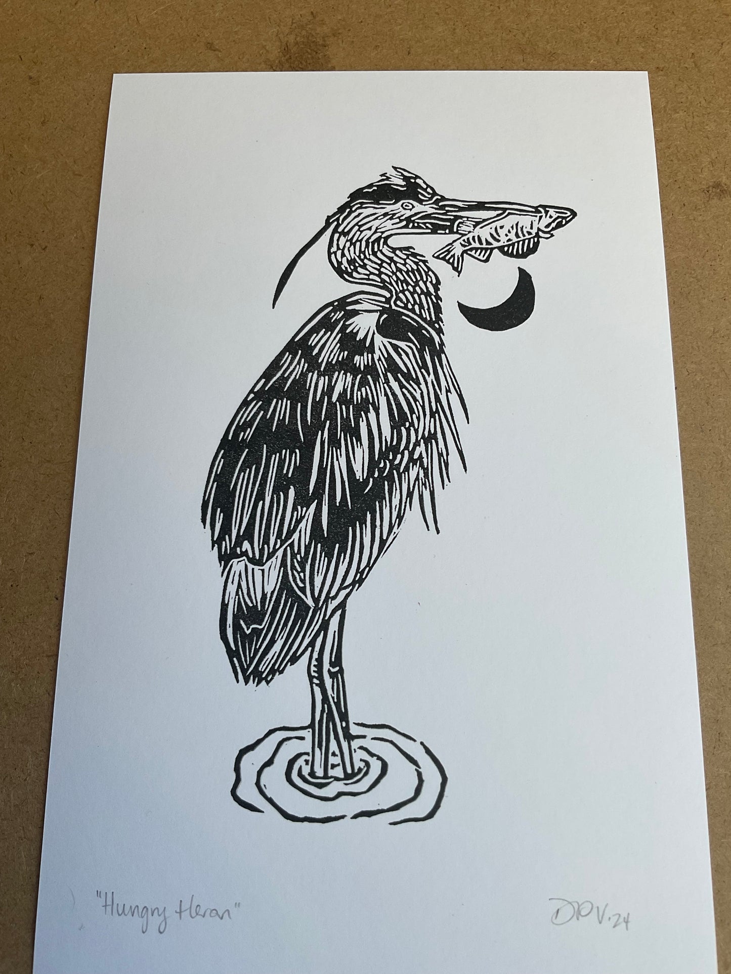 Hungry Heron block print