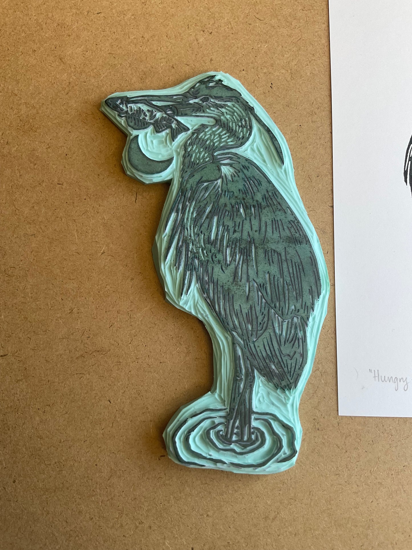 Hungry Heron block print