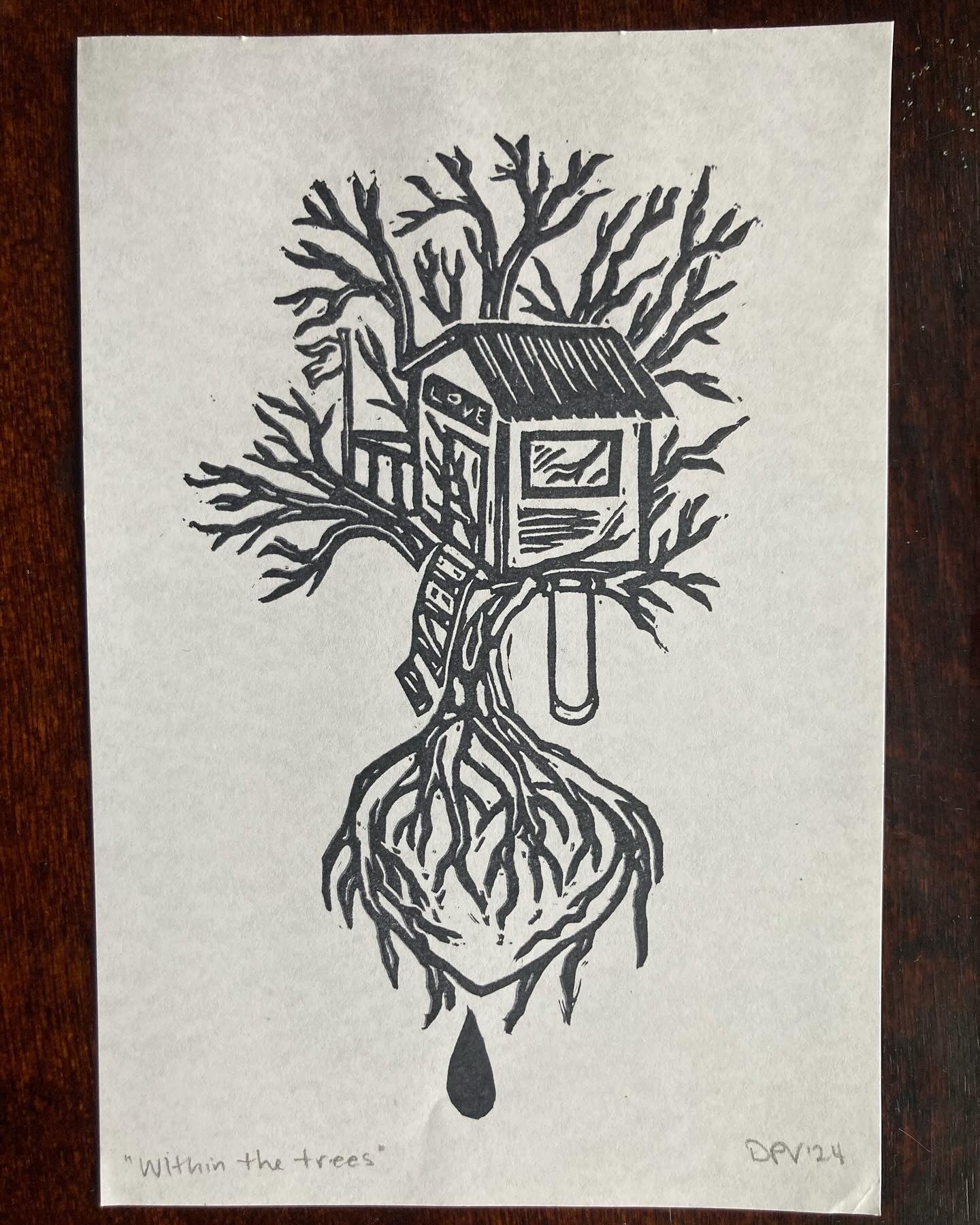 Within the Trees block print