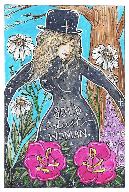 Stevie Nicks Gold Dust Woman Floral Portrait Giclee Print