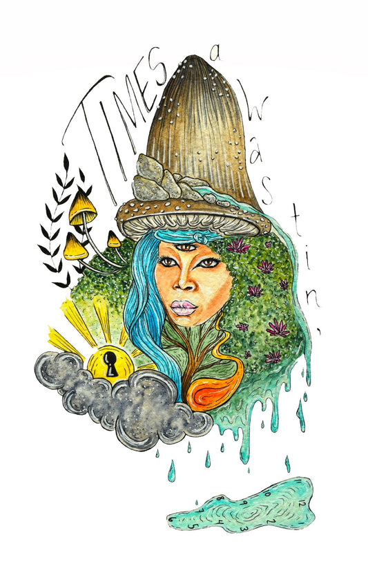 Erykah Badu Mushroom Cap Portrait- Trippy Art - Time's a Wastin'