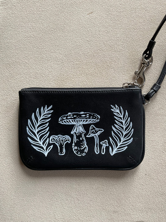 Coach Wristlet handpainted white mushrooms and ferns