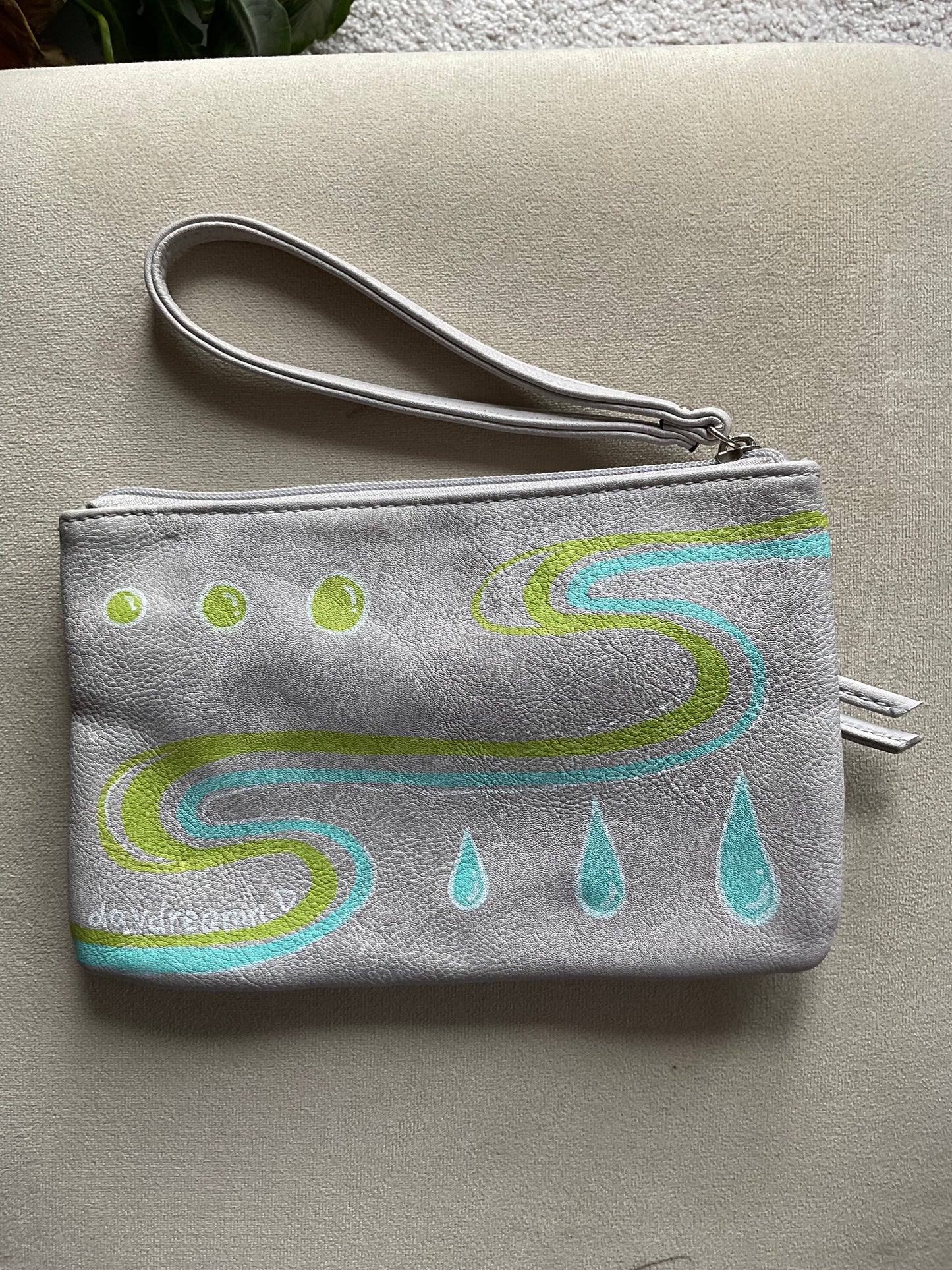 Grey Wristlet handpainted with mushrooms