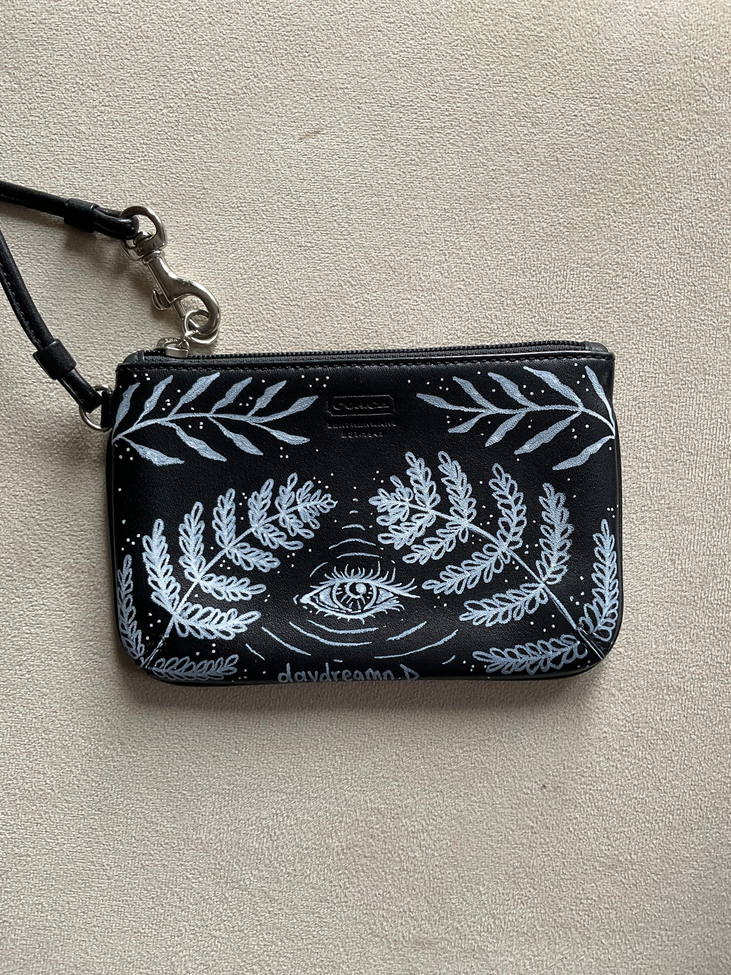 Coach Wristlet handpainted white mushrooms and ferns