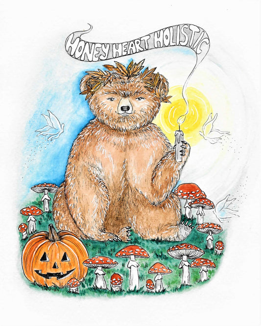 Halloween Honey bear hand embellished giclee print