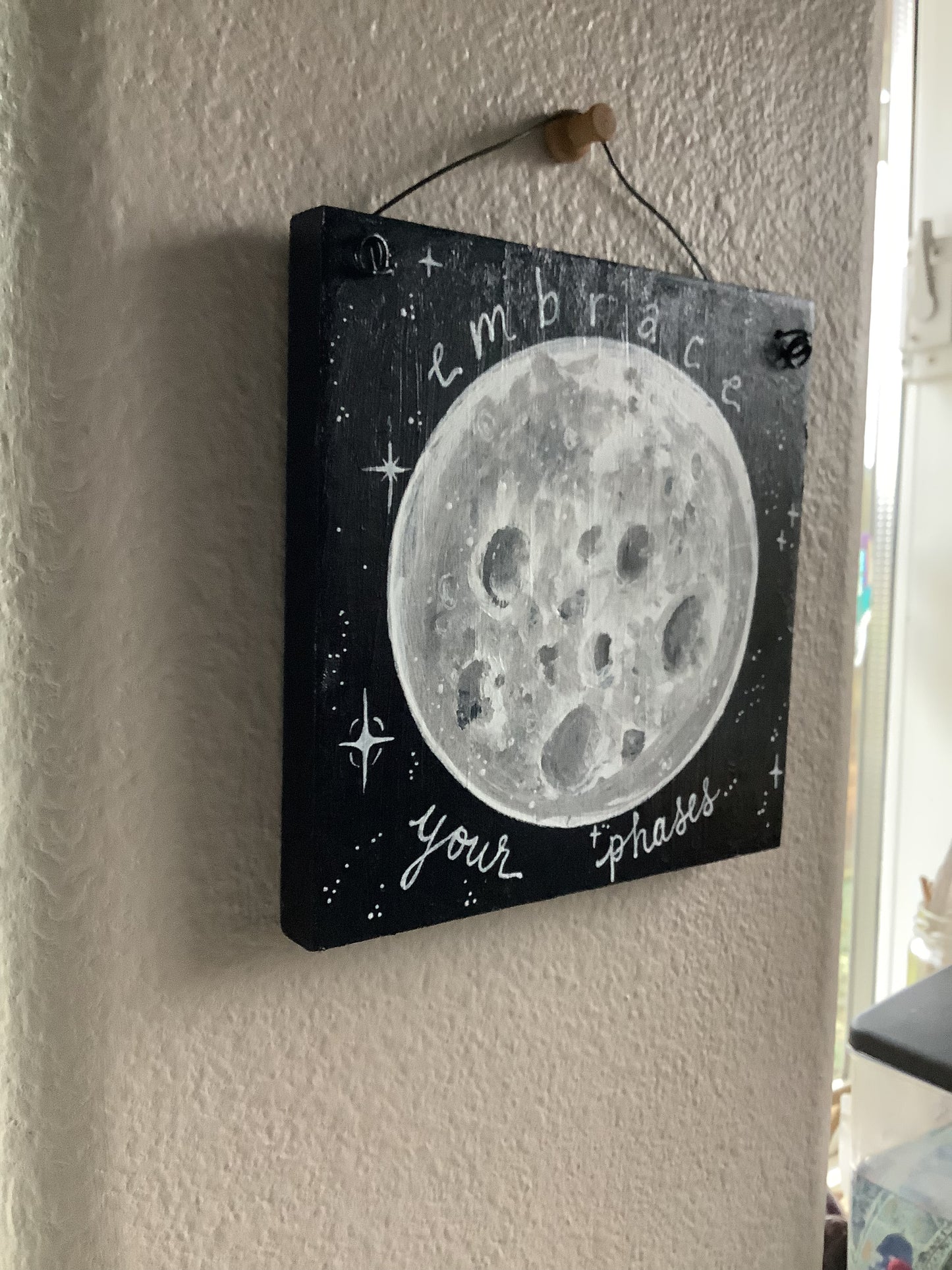 Embrace Your Phases upcycled wall hanging