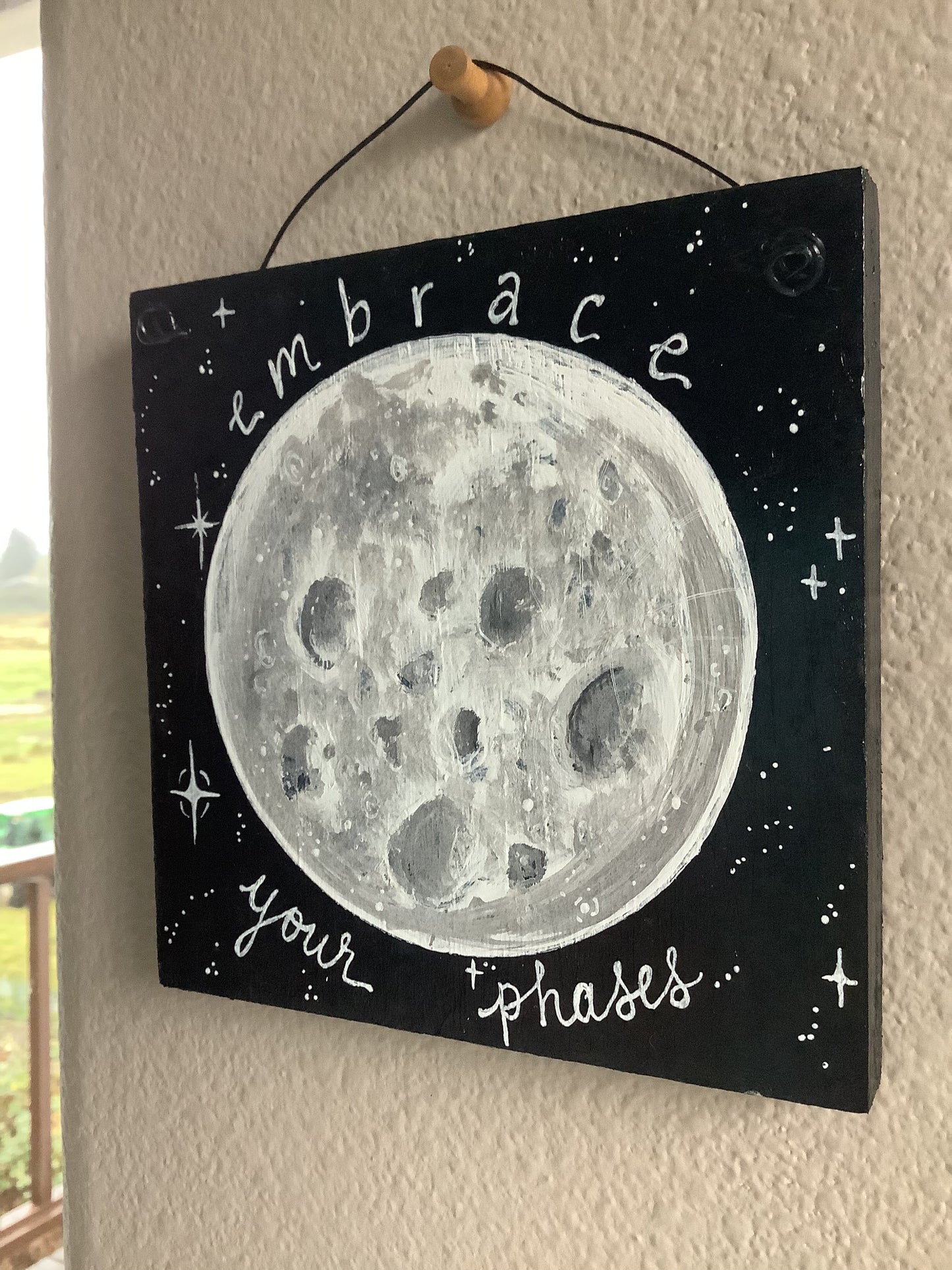 Embrace Your Phases upcycled wall hanging